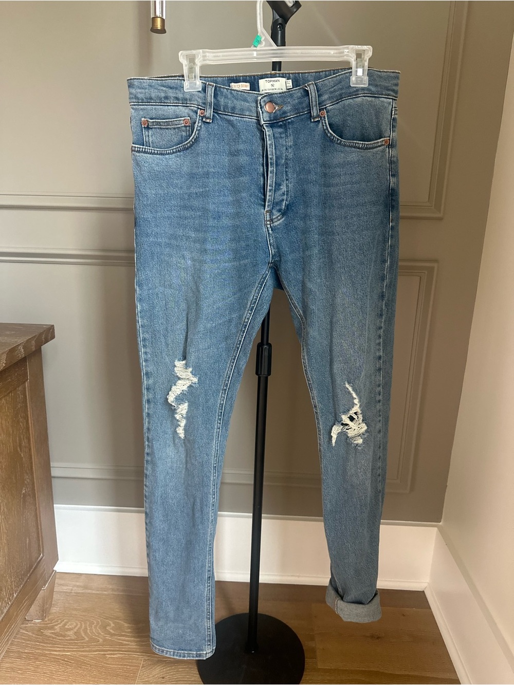 Topman Light Blue Slim Ripped Jeans